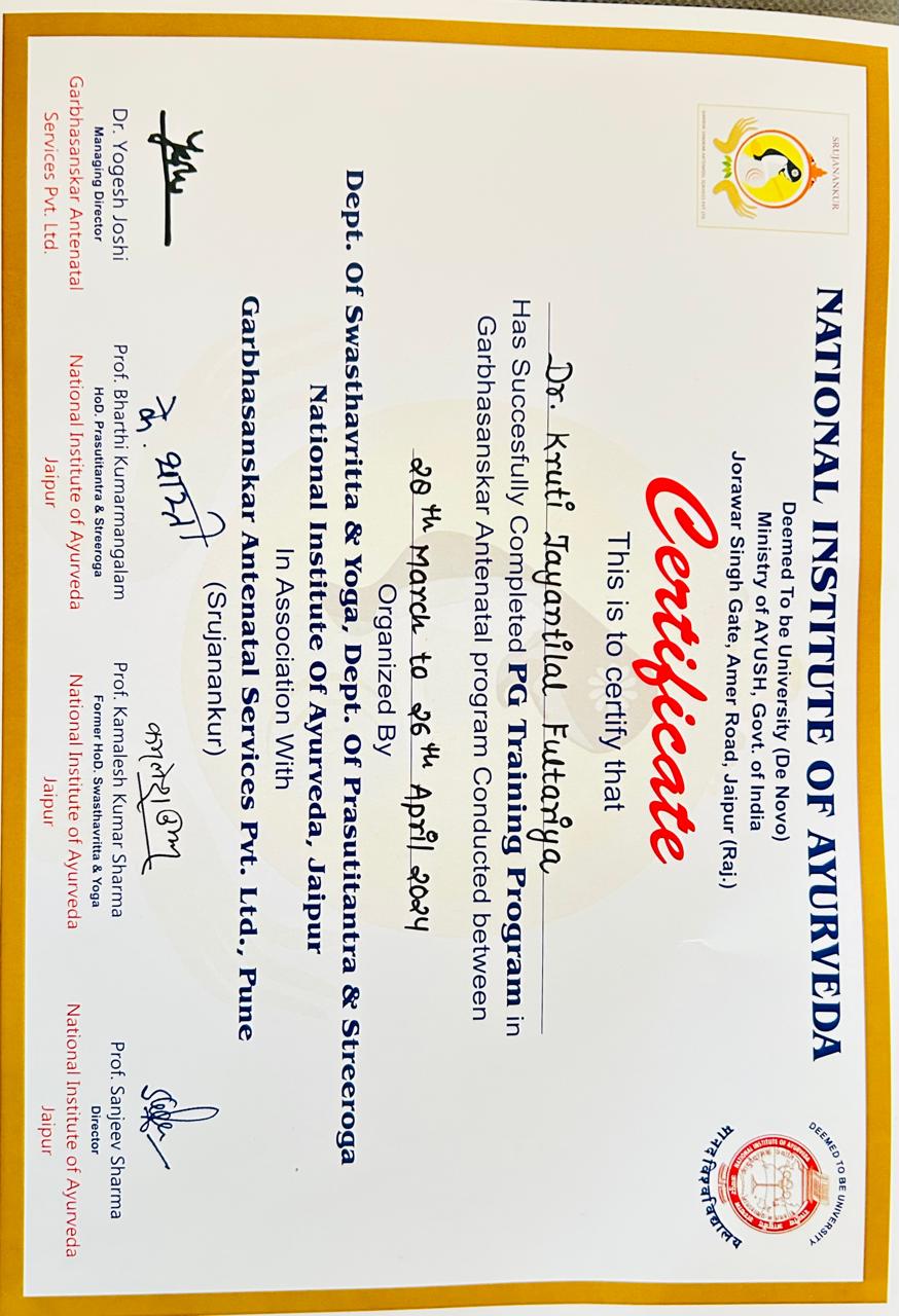 Ayurvedic doctor's certificate