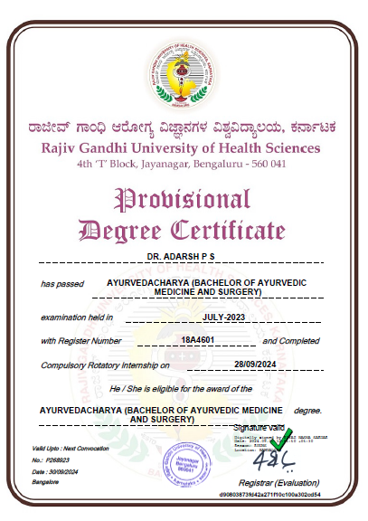 Ayurvedic doctor's certificate