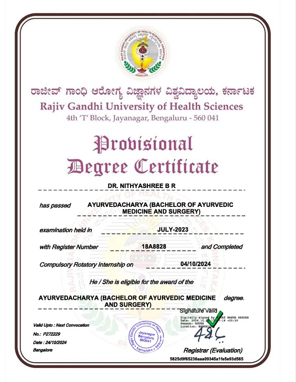 Ayurvedic doctor's certificate