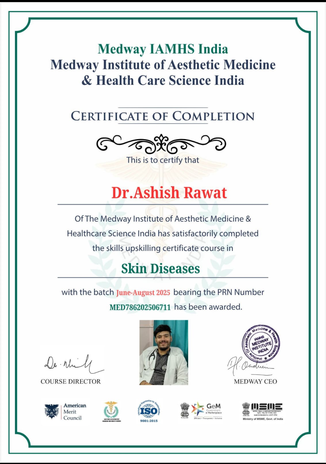 Ayurvedic doctor's certificate