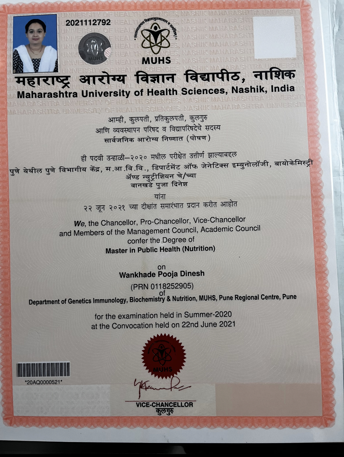 Ayurvedic doctor's certificate