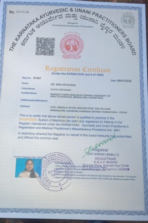 Ayurvedic doctor's certificate