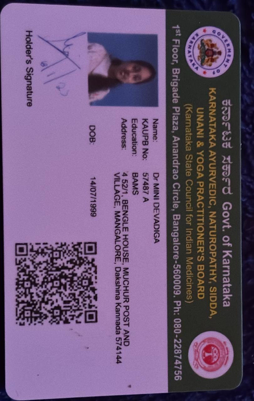 Ayurvedic doctor's certificate