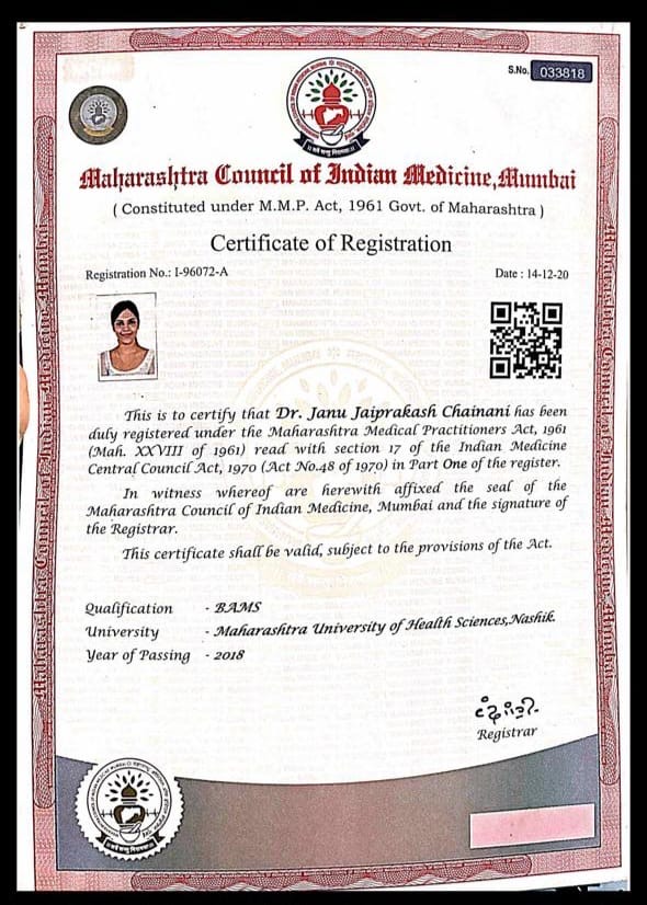 Ayurvedic doctor's certificate