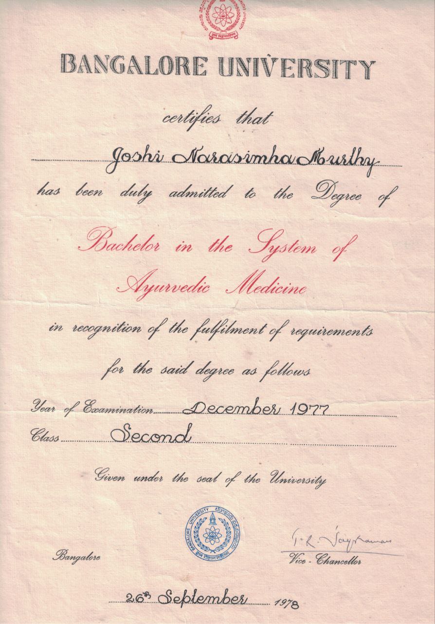Ayurvedic doctor's certificate