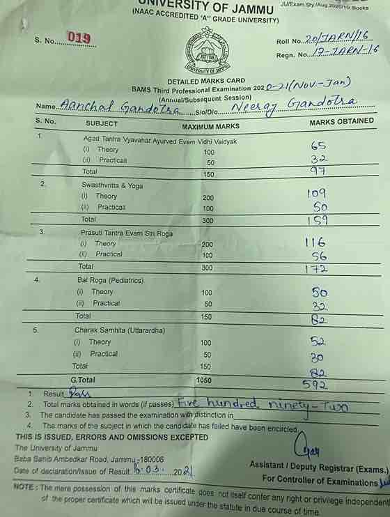Ayurvedic doctor's certificate