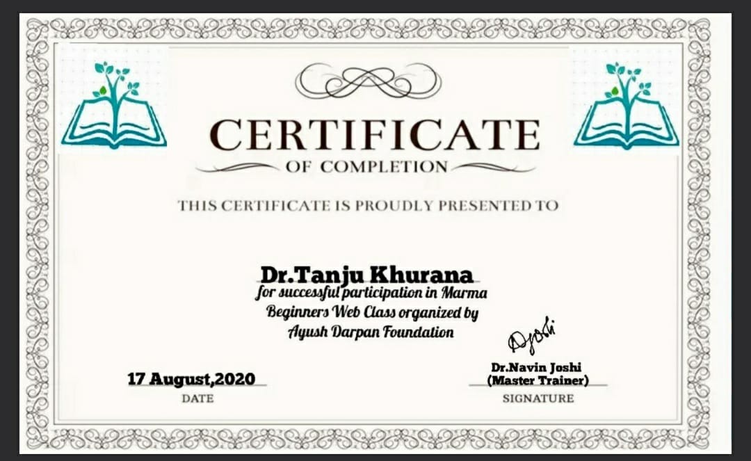 Ayurvedic doctor's certificate