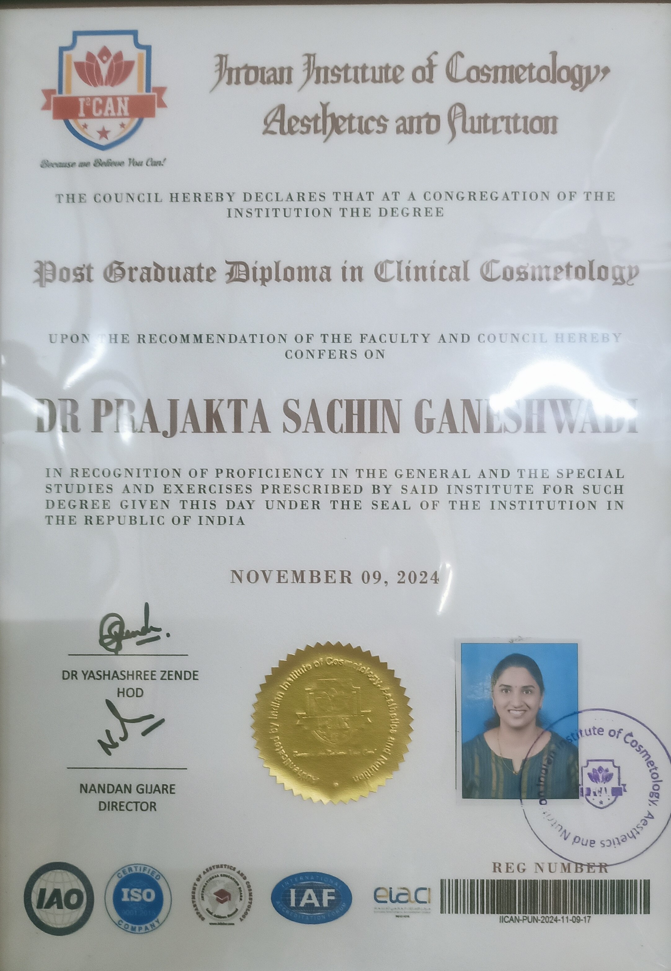 Ayurvedic doctor's certificate