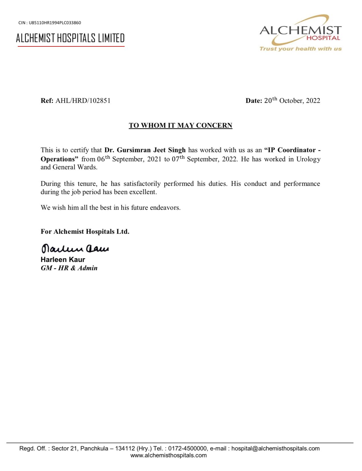 Ayurvedic doctor's certificate