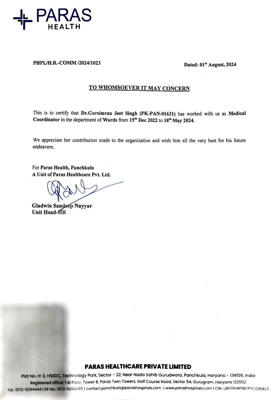 Ayurvedic doctor's certificate
