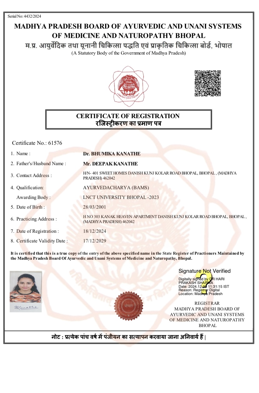 Ayurvedic doctor's certificate