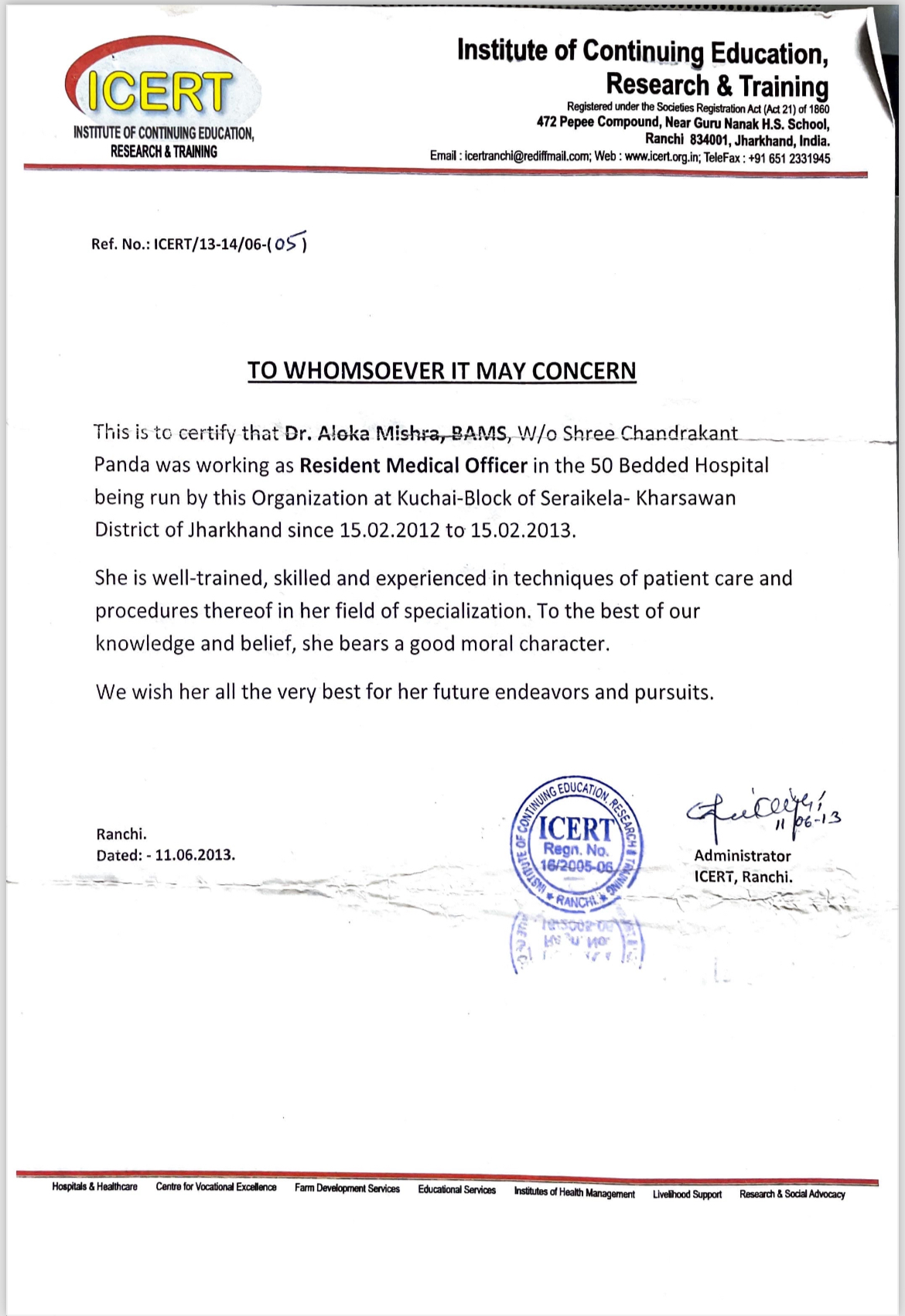 Ayurvedic doctor's certificate