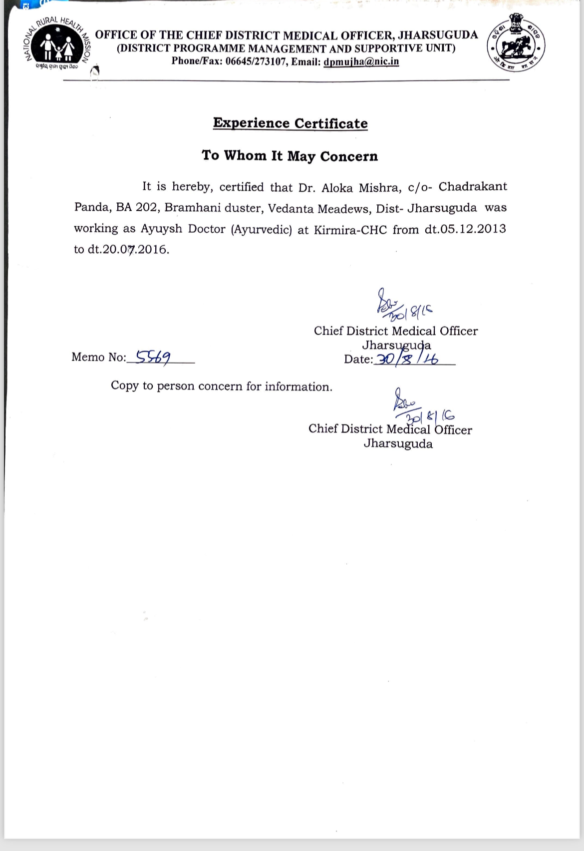 Ayurvedic doctor's certificate