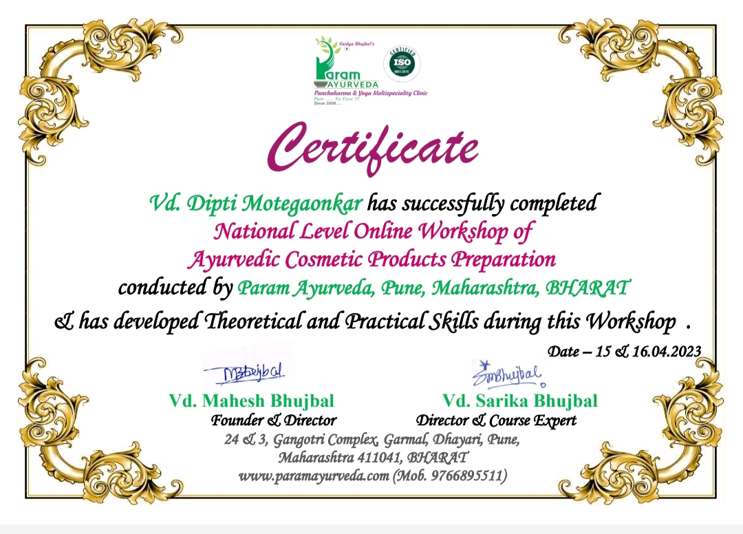 Ayurvedic doctor's certificate