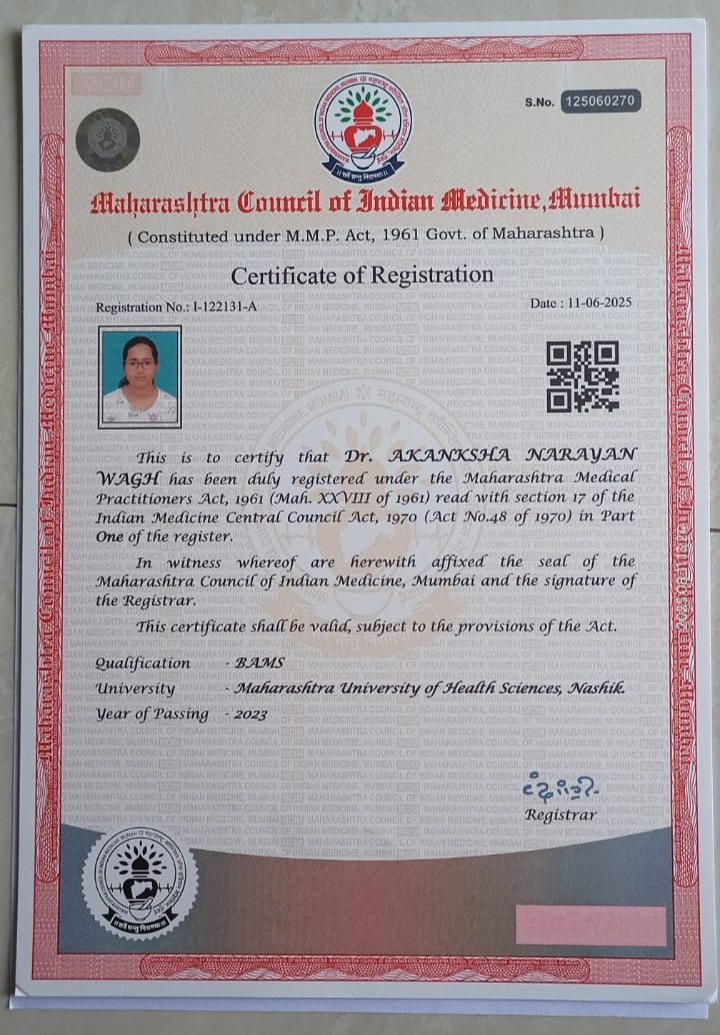 Ayurvedic doctor's certificate
