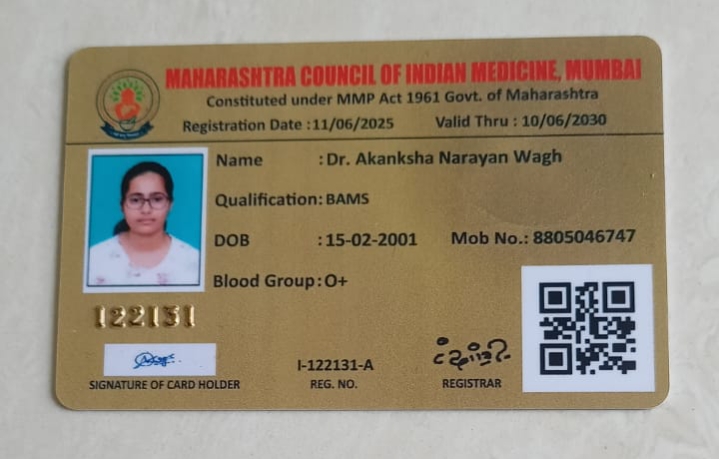 Ayurvedic doctor's certificate