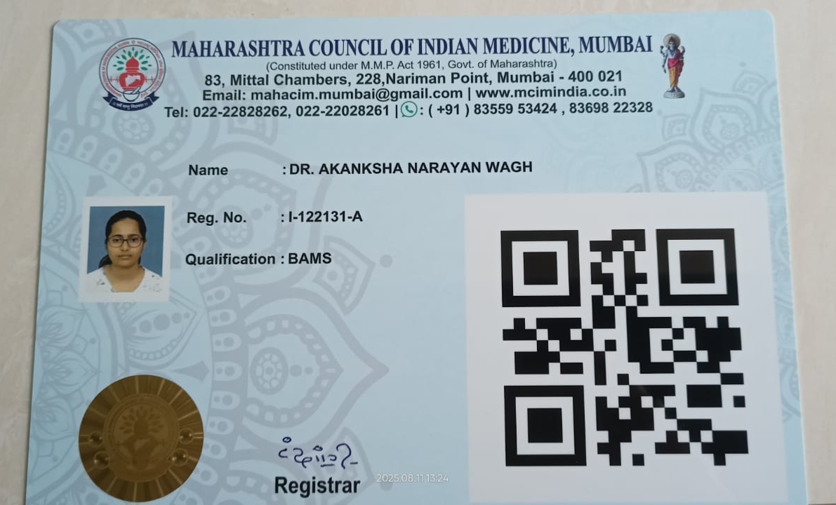 Ayurvedic doctor's certificate