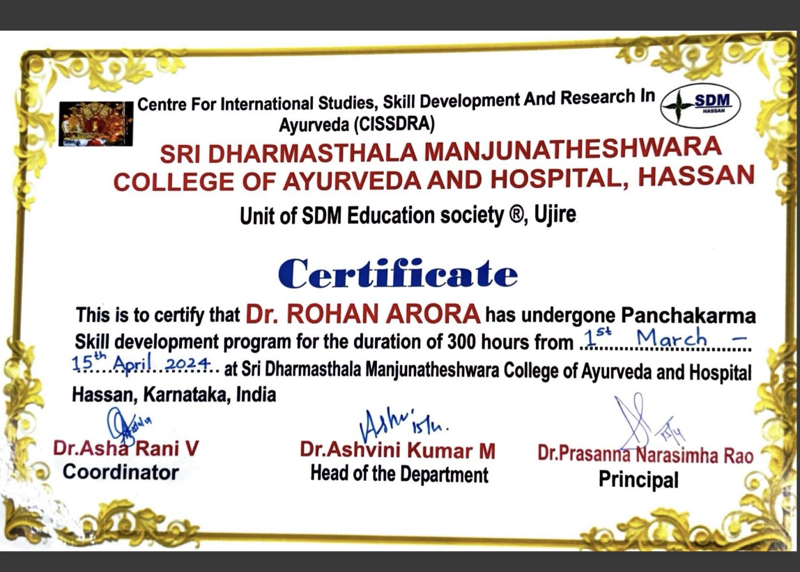 Ayurvedic doctor's certificate