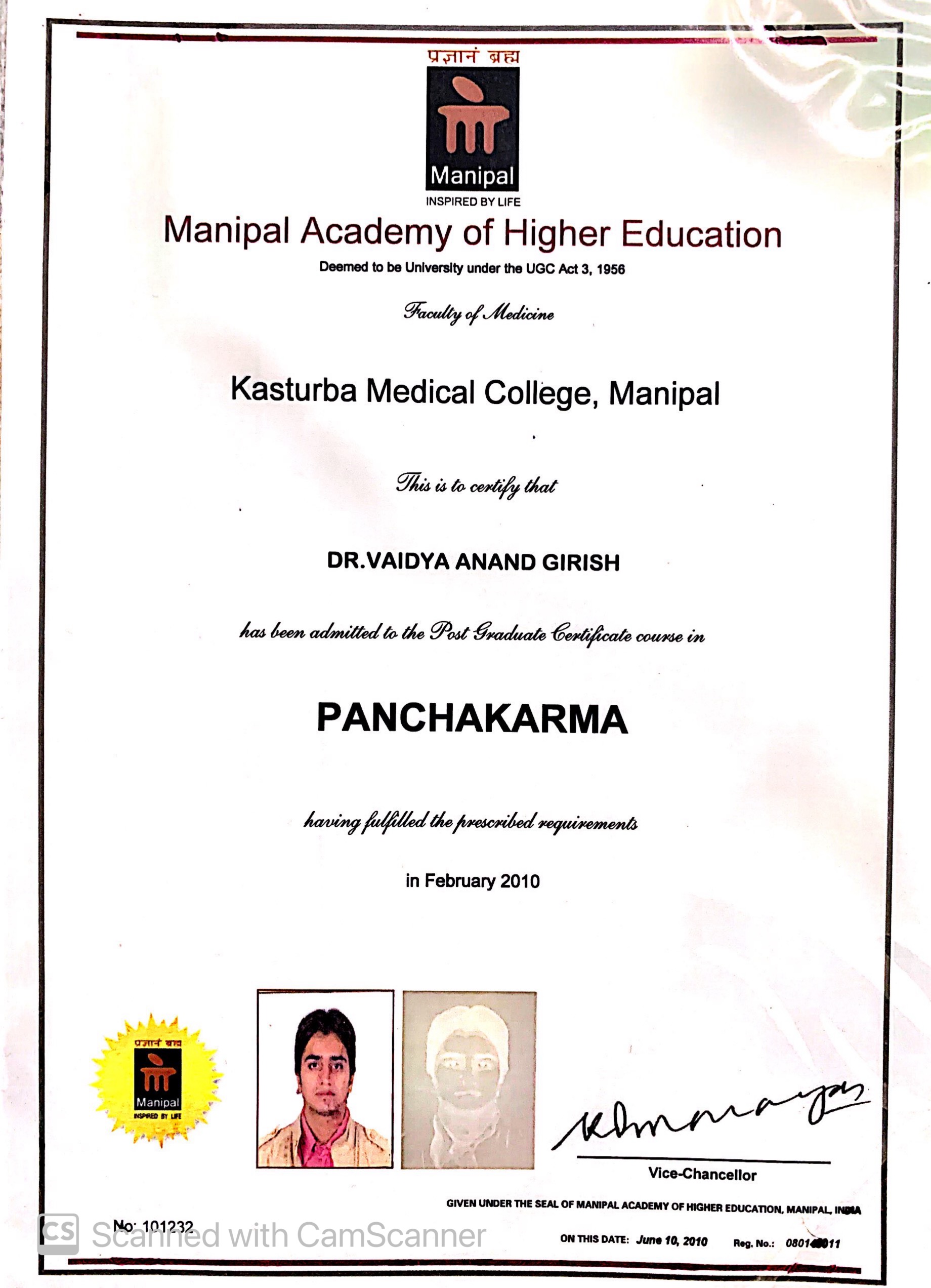 Ayurvedic doctor's certificate