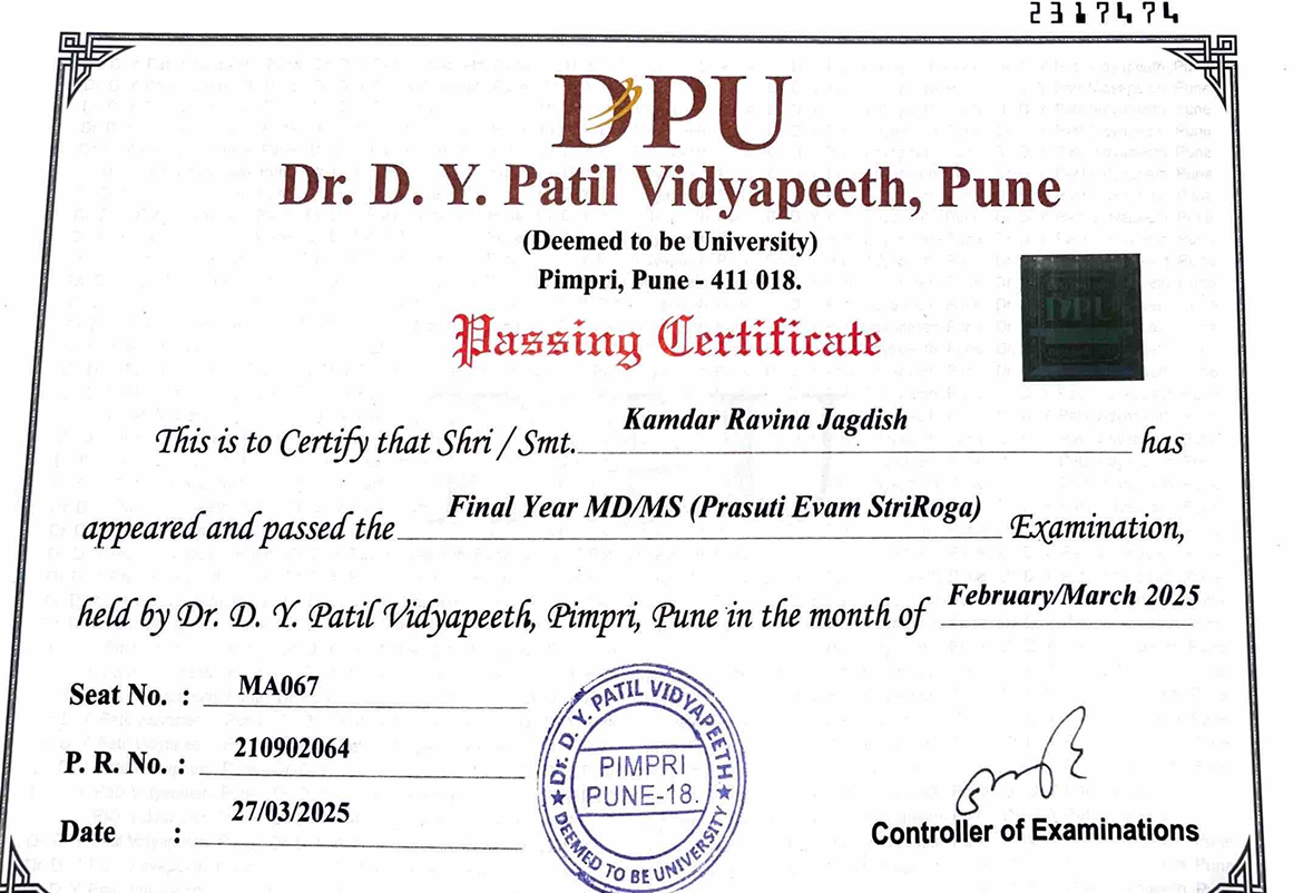 Ayurvedic doctor's certificate
