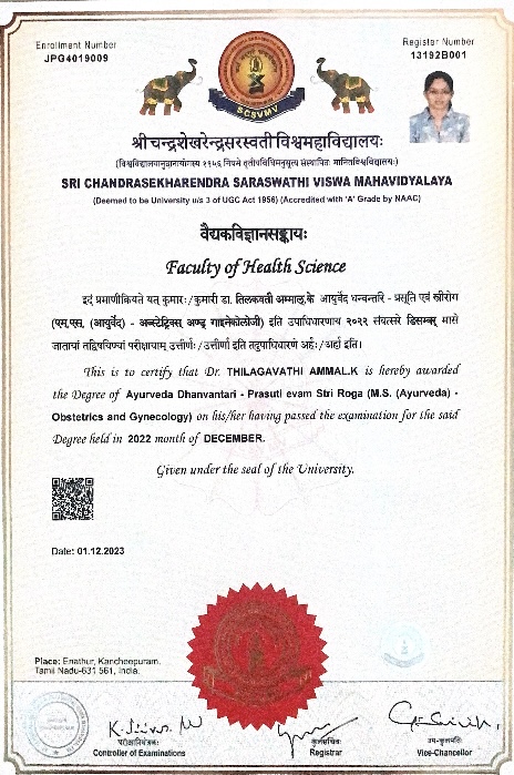 Ayurvedic doctor's certificate