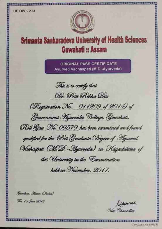 Ayurvedic doctor's certificate