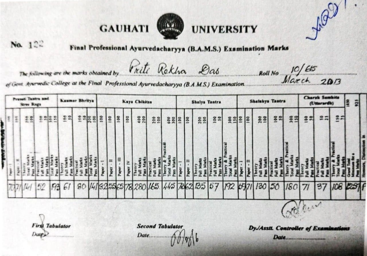 Ayurvedic doctor's certificate