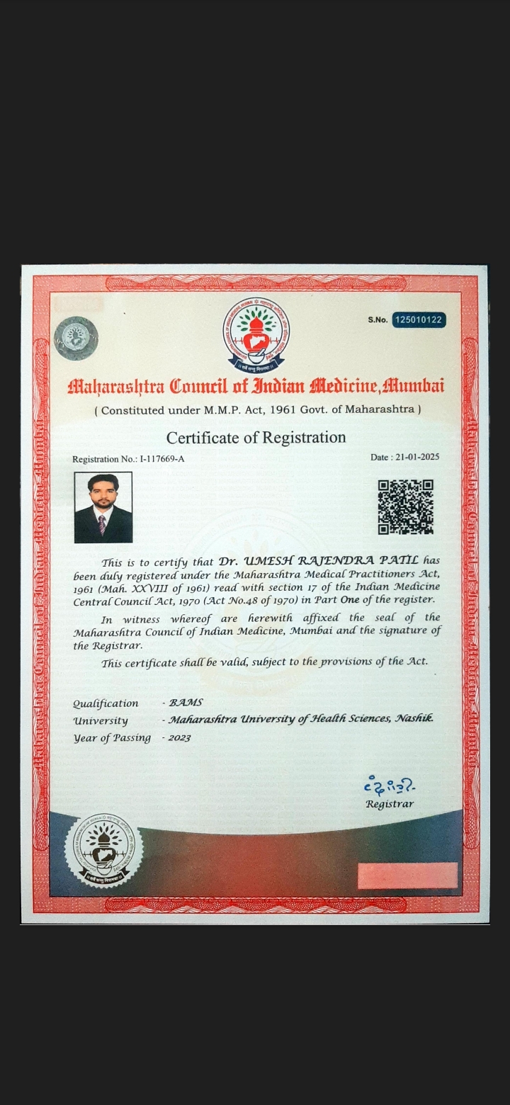 Ayurvedic doctor's certificate