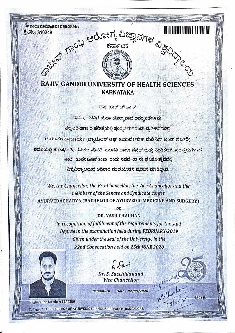 Ayurvedic doctor's certificate
