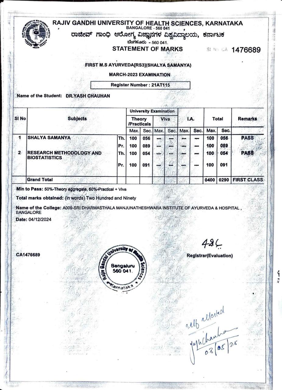 Ayurvedic doctor's certificate