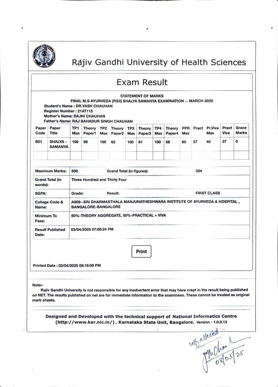 Ayurvedic doctor's certificate
