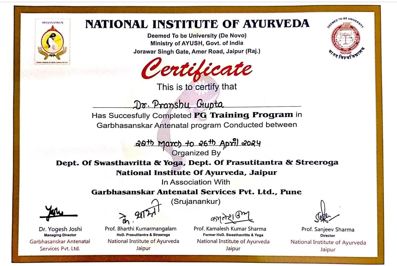 Ayurvedic doctor's certificate