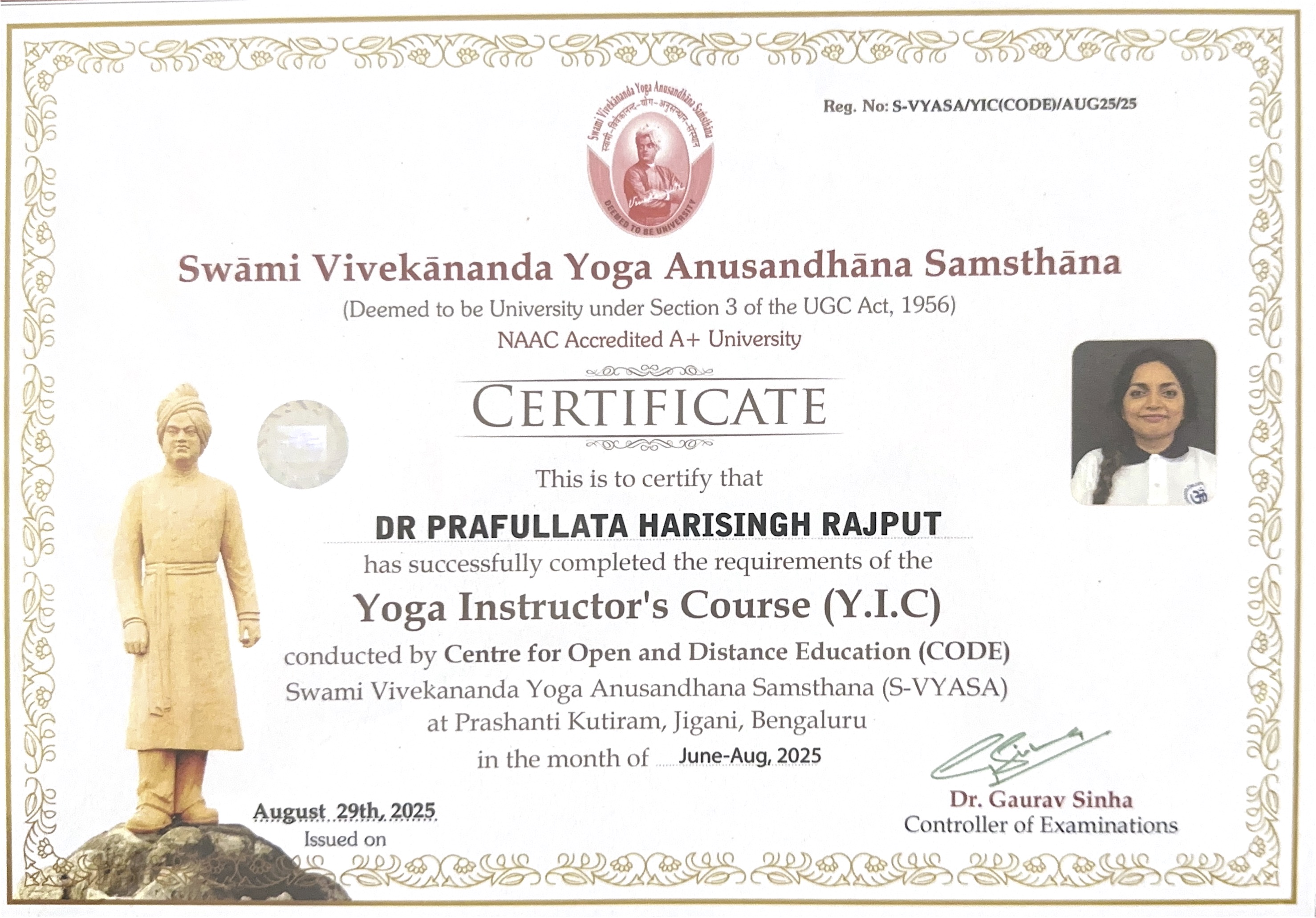 Ayurvedic doctor's certificate