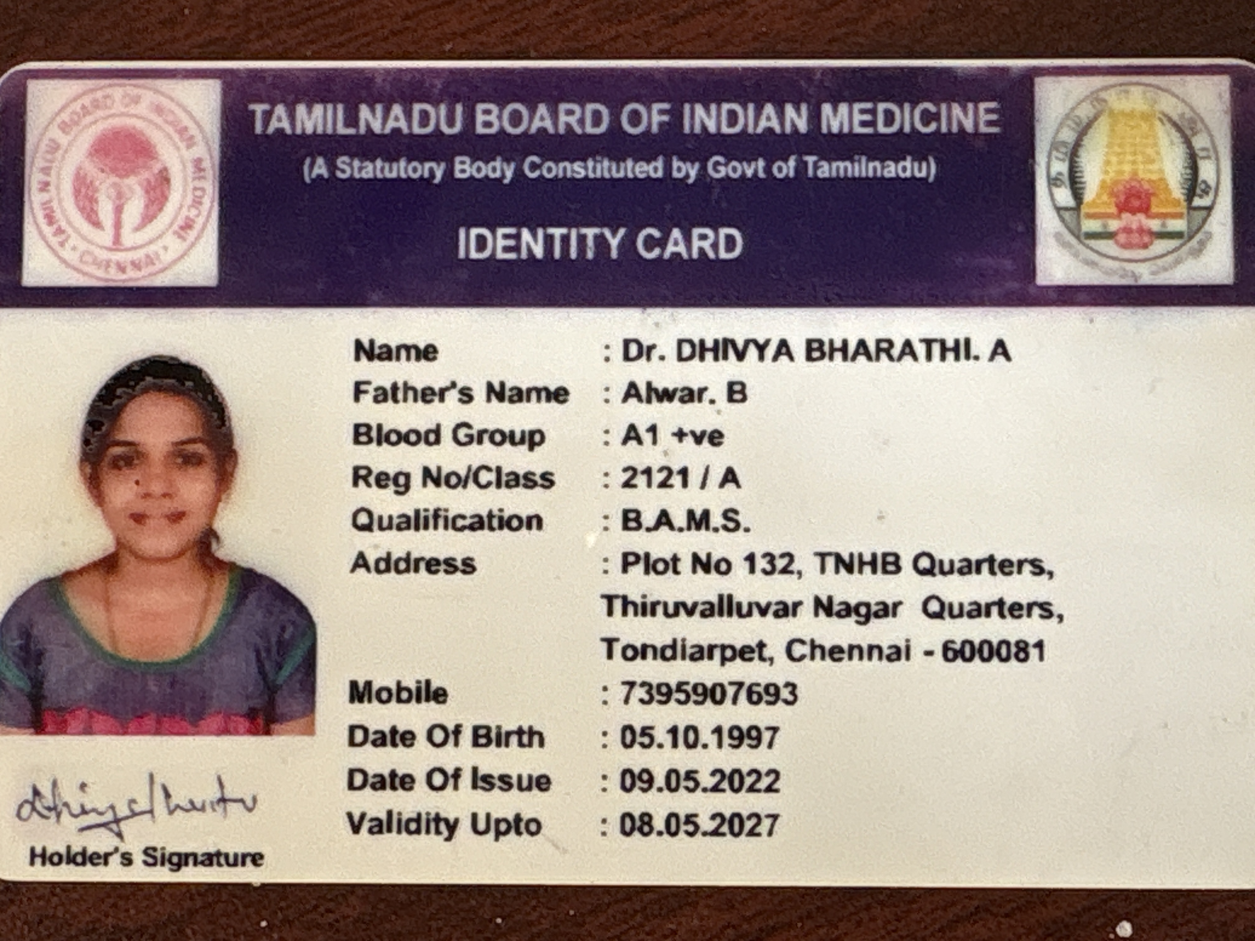 Ayurvedic doctor's certificate
