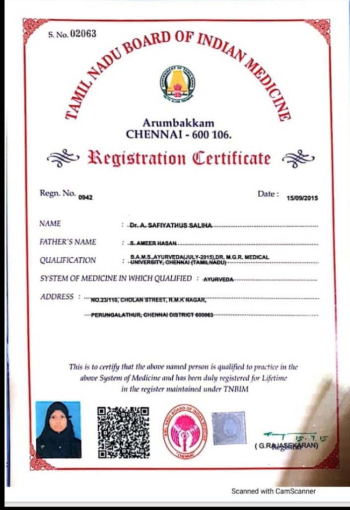 Ayurvedic doctor's certificate