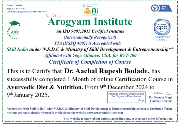 Ayurvedic doctor's certificate