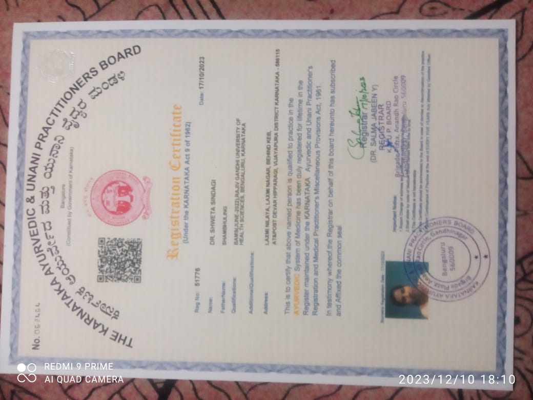 Ayurvedic doctor's certificate
