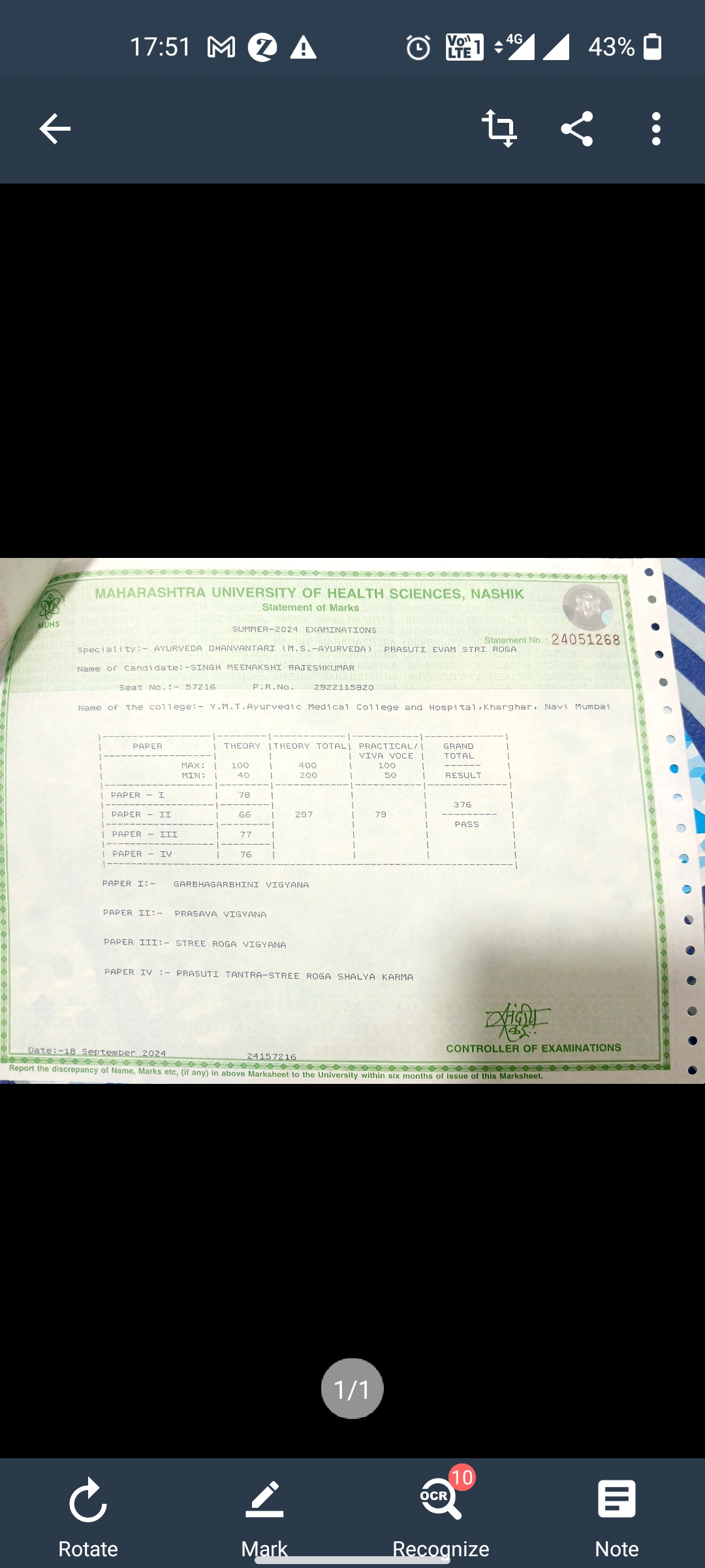 Ayurvedic doctor's certificate