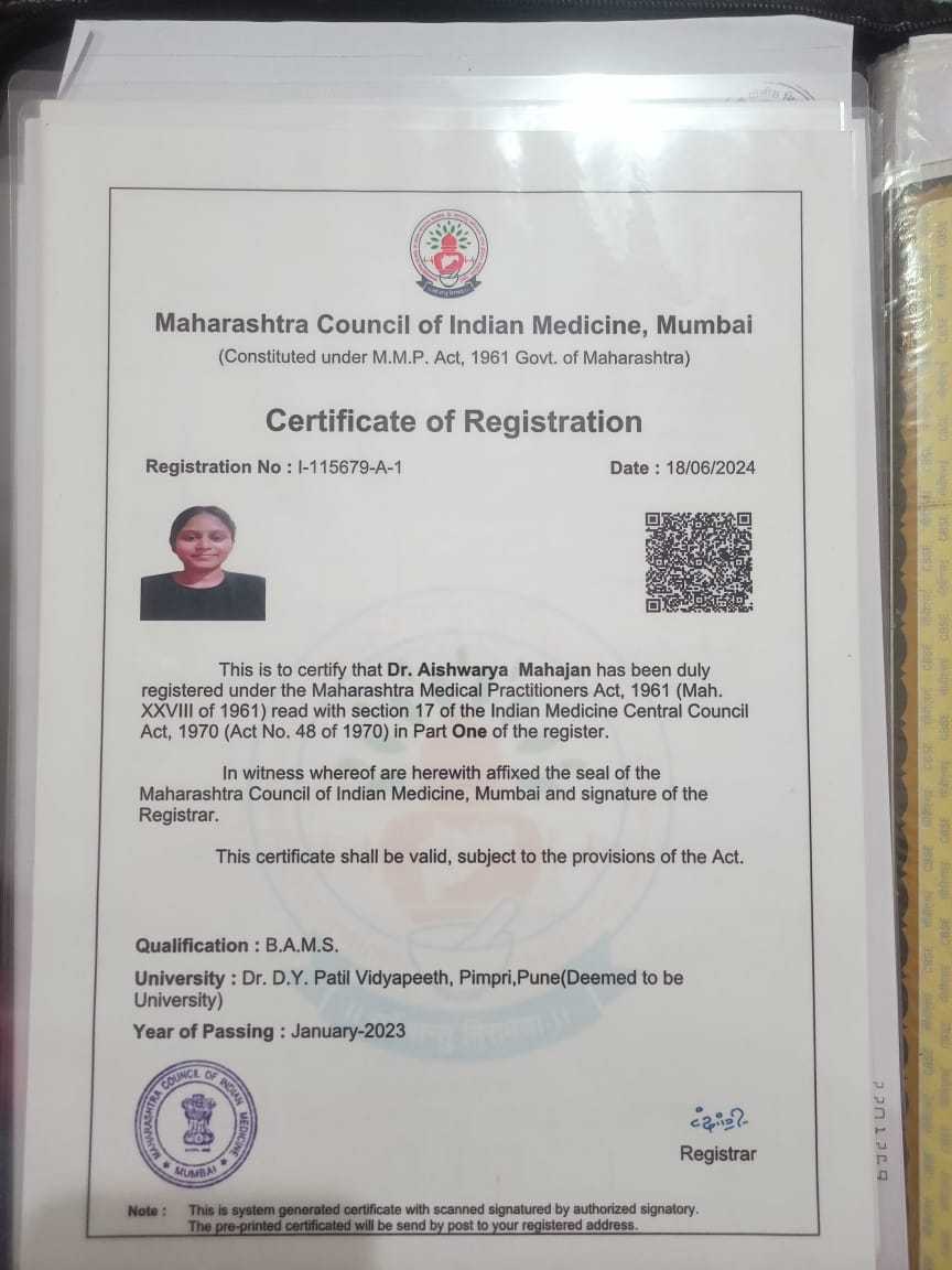 Ayurvedic doctor's certificate