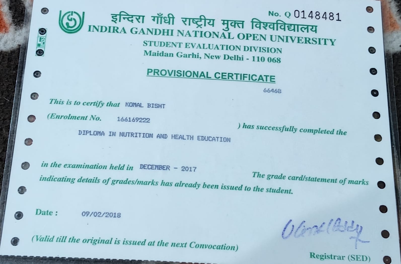 Ayurvedic doctor's certificate