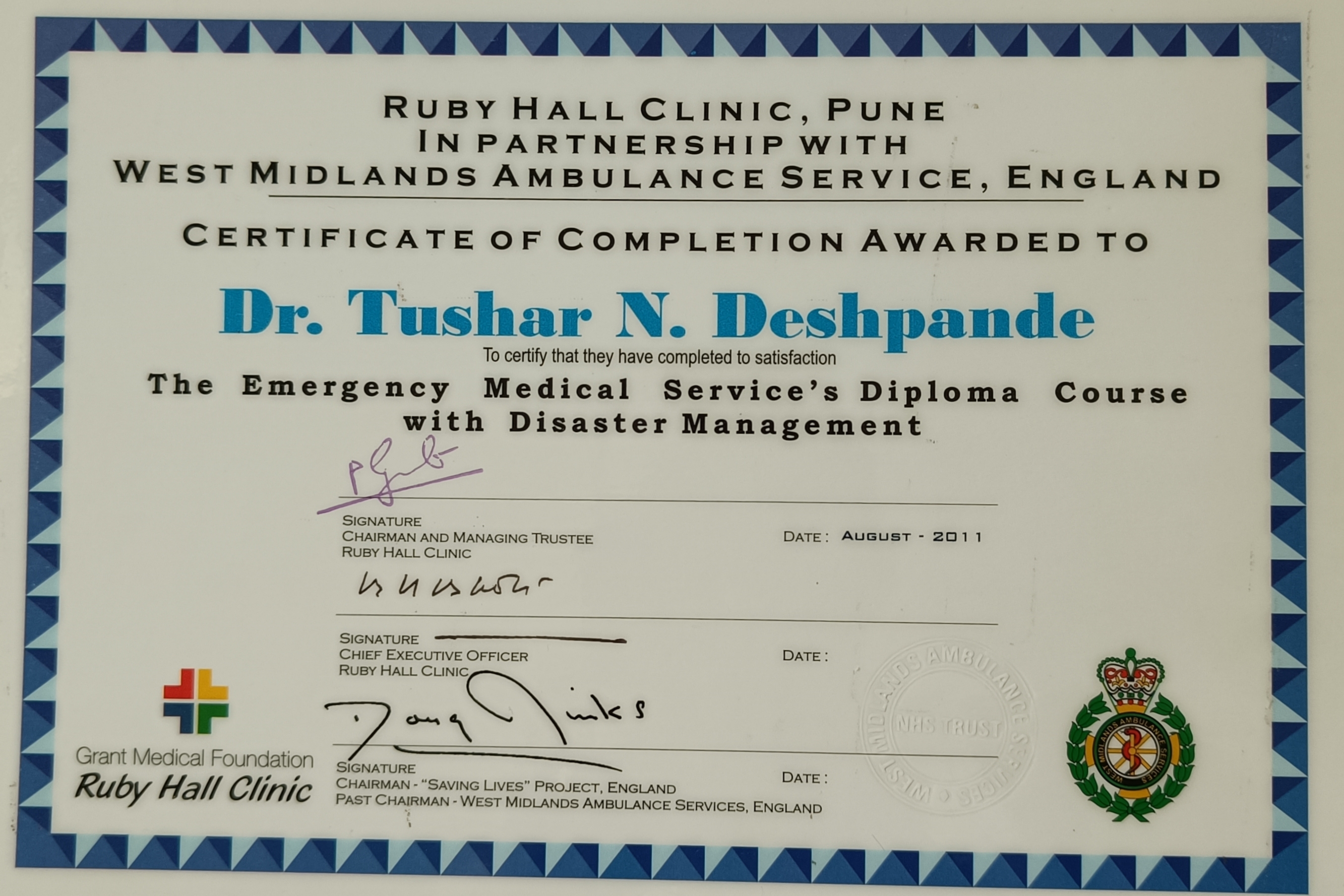 Ayurvedic doctor's certificate