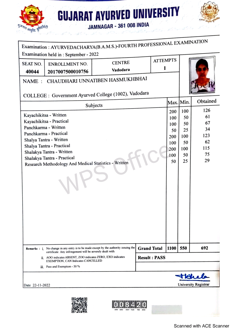 Ayurvedic doctor's certificate