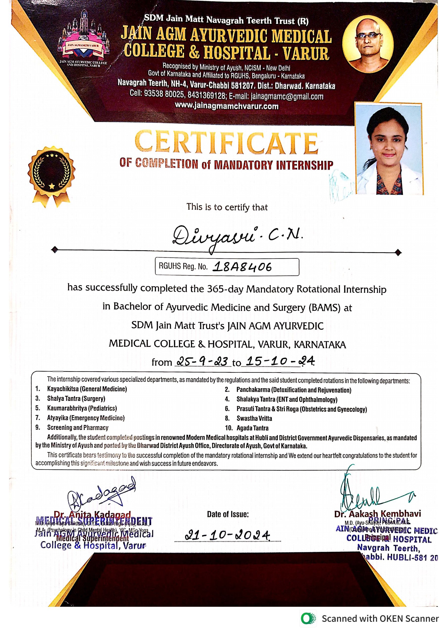 Ayurvedic doctor's certificate