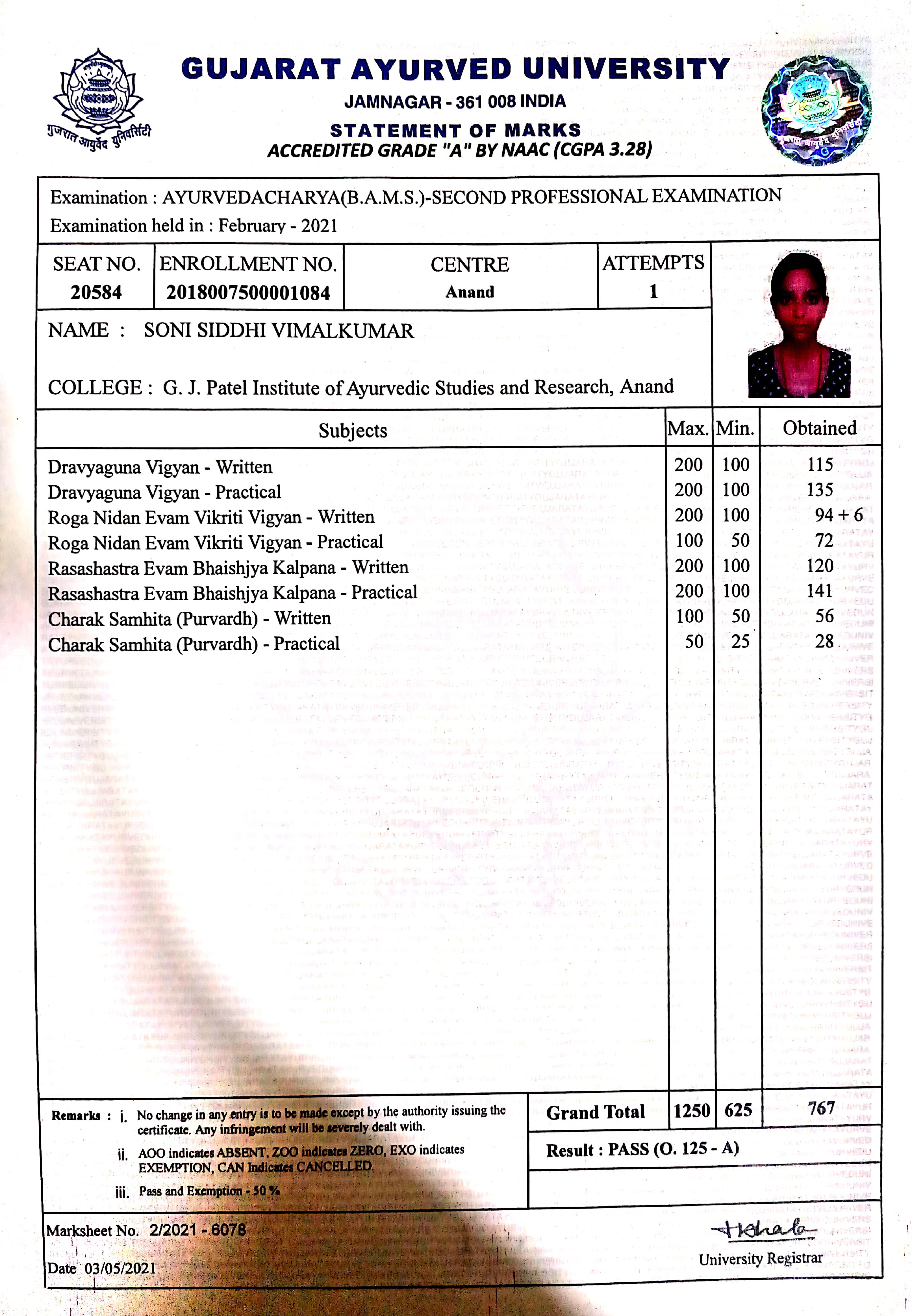 Ayurvedic doctor's certificate