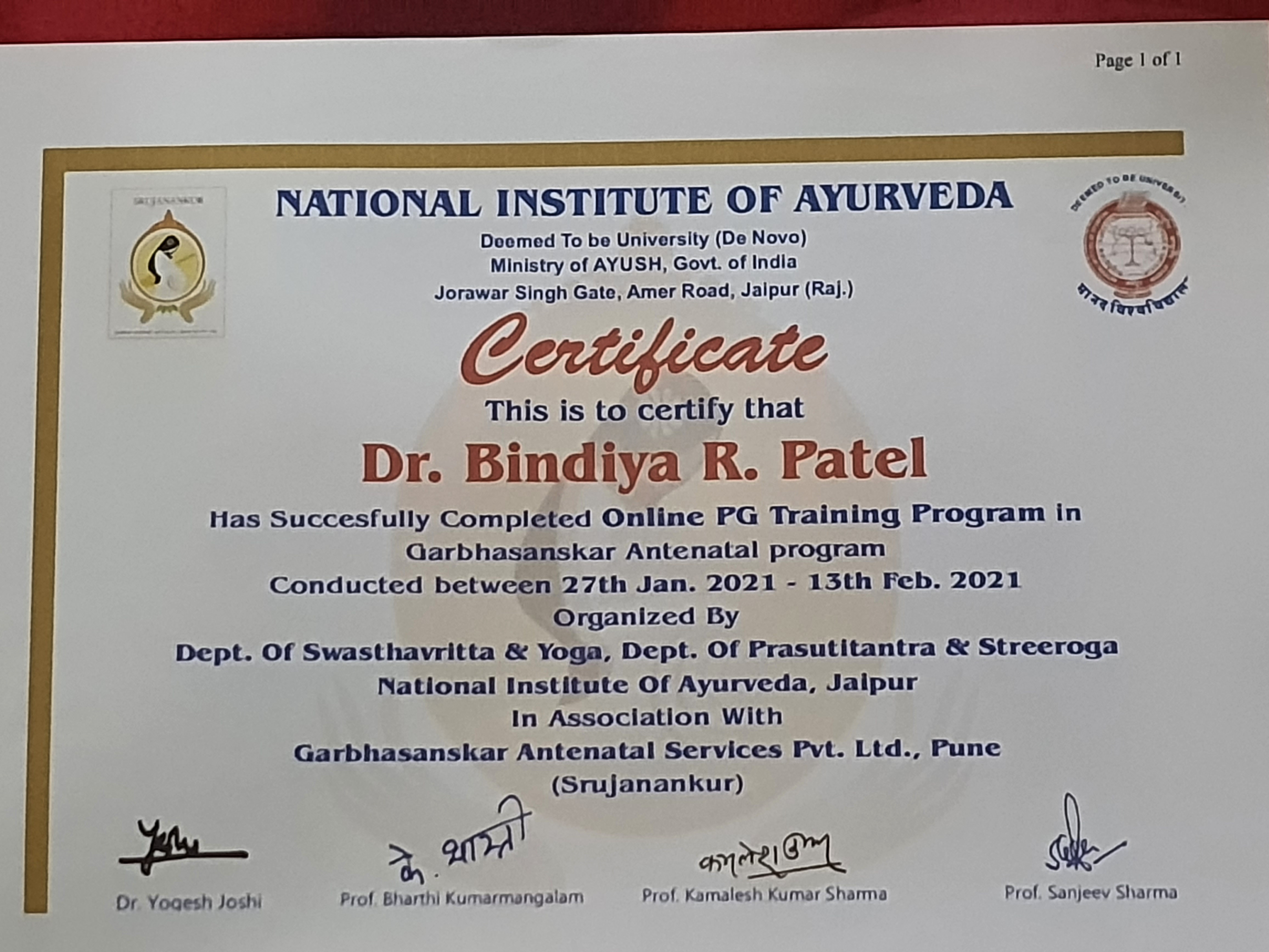 Ayurvedic doctor's certificate