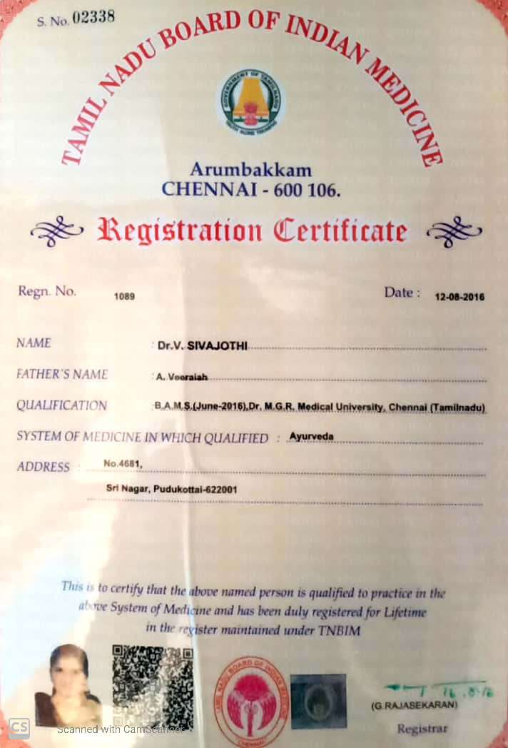 Ayurvedic doctor's certificate
