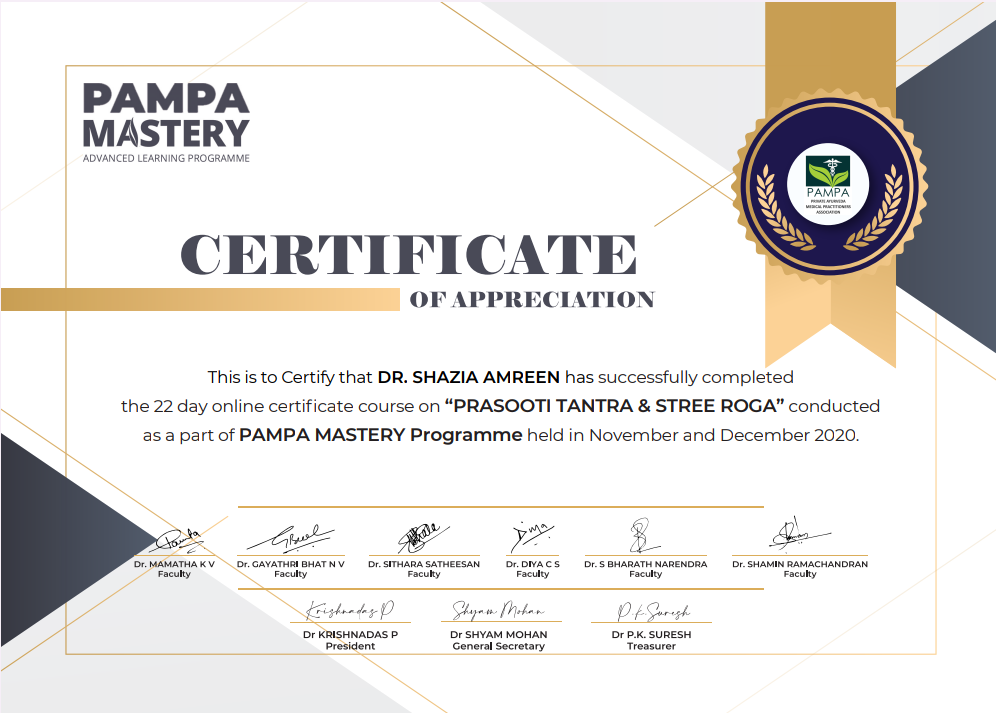 Ayurvedic doctor's certificate