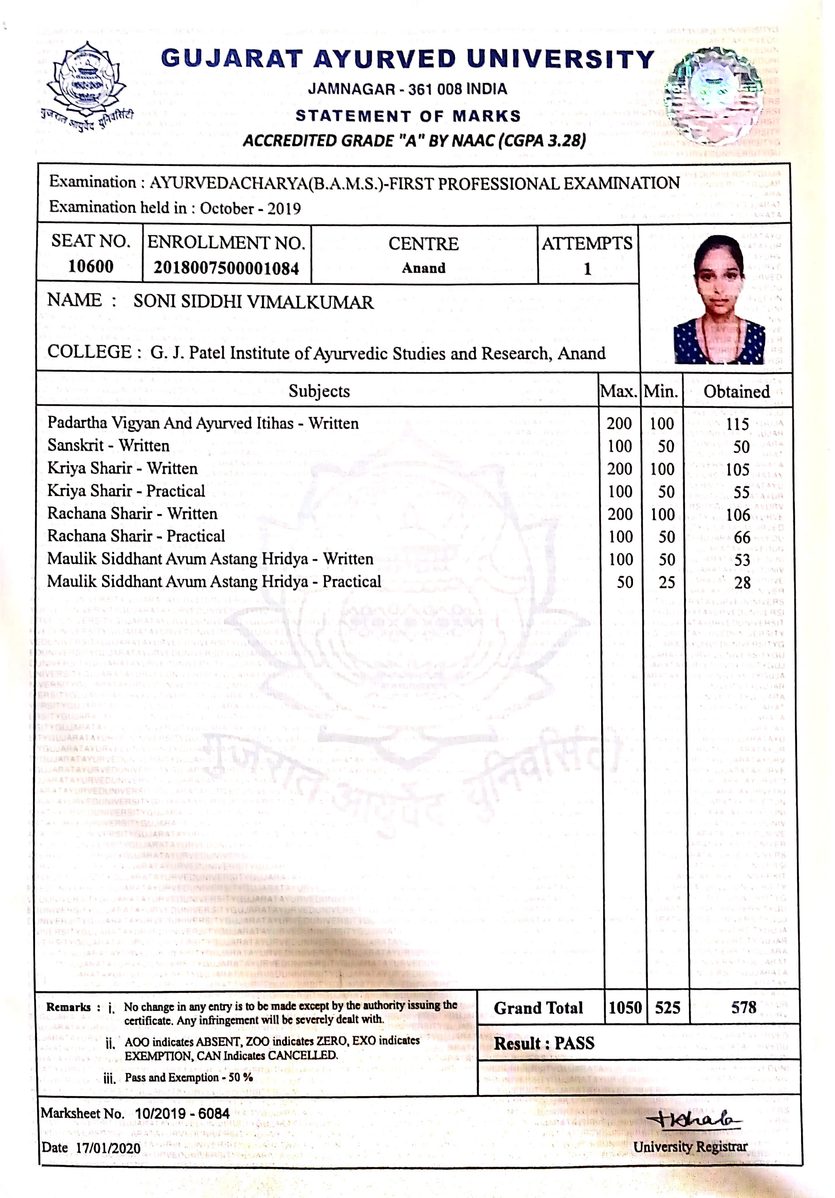Ayurvedic doctor's certificate