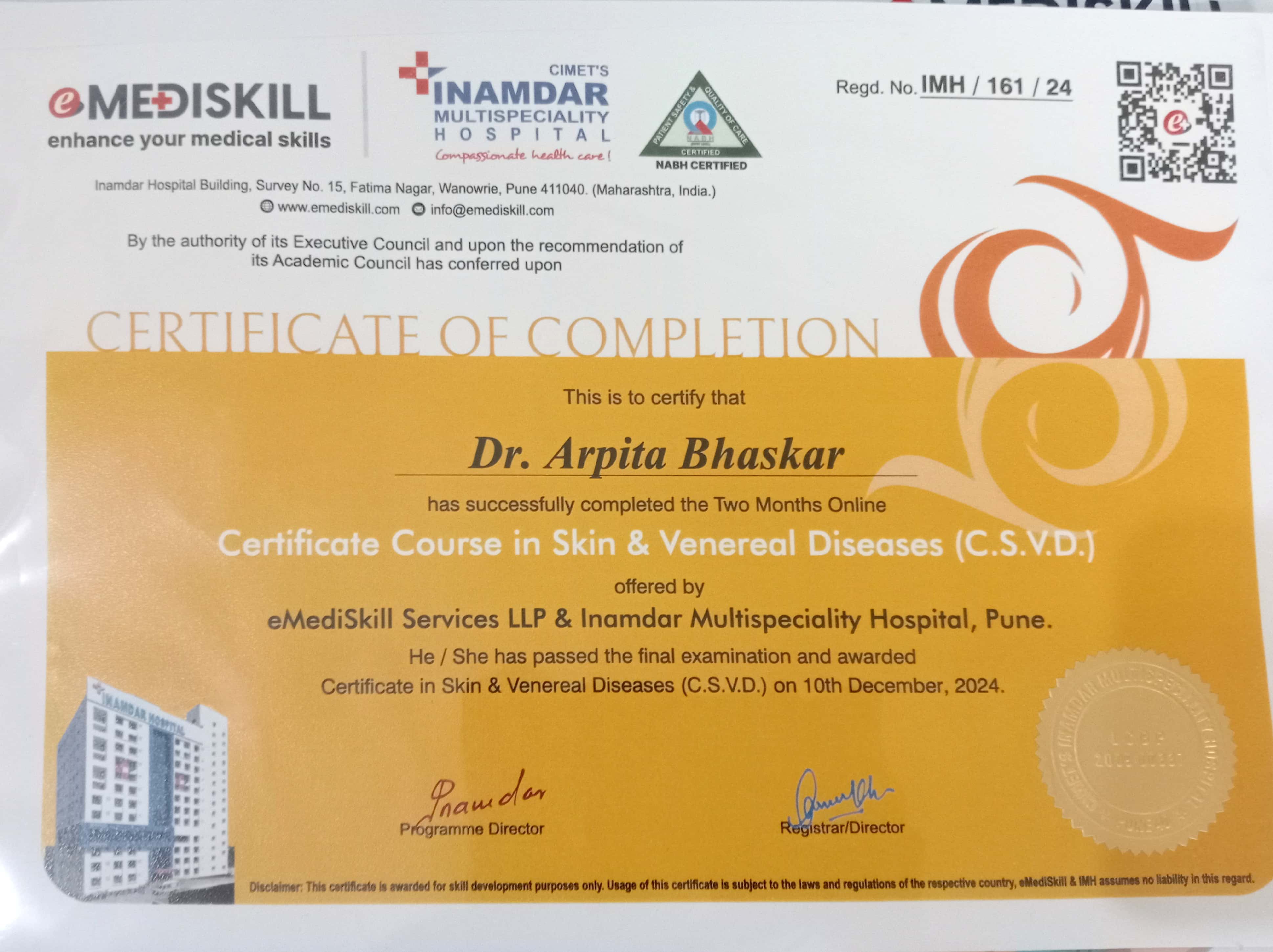 Ayurvedic doctor's certificate