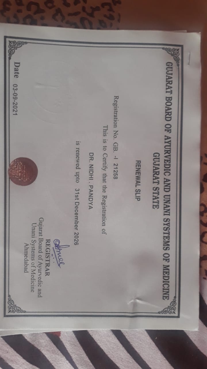 Ayurvedic doctor's certificate